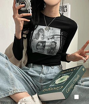 [무료배송] 빈티지 네컷 포토 프린팅 크롭 긴팔 티셔츠
