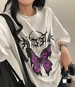 [무료배송] 그래피티 버터플라이 힙스트릿 유니크 왕오버핏 반팔 티셔츠