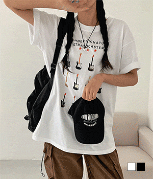 [무료배송] 오브젯 y2k스타, 빈티지 기타 프린팅 루즈핏 반팔 티셔츠