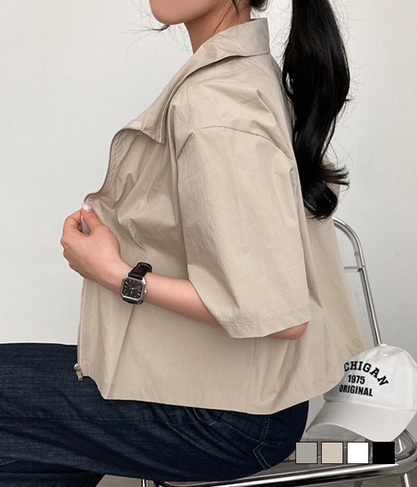 [무료배송] 아멜라 숏 카라 셔츠 집업 크롭 자켓