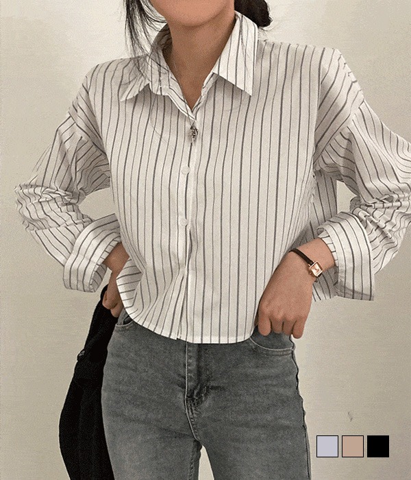 [무료배송] 티나 스트라이프 크롭 셔츠 남방