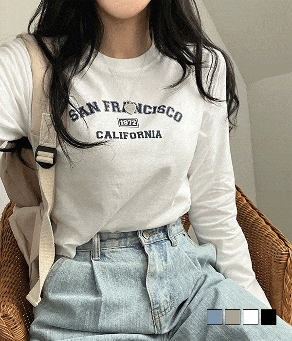 [무료배송] 샌프란시스코 레터링 슬림핏 크롭 긴팔 티셔츠