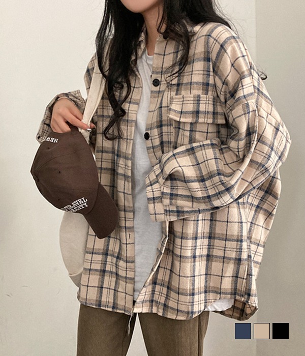 [무료배송] 따수미 도톰 기모 체크 오버핏 남방 셔츠