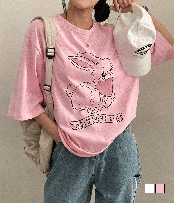 [무료배송] 힙러블리, 하트버니 프린팅 루즈핏 반팔 티셔츠