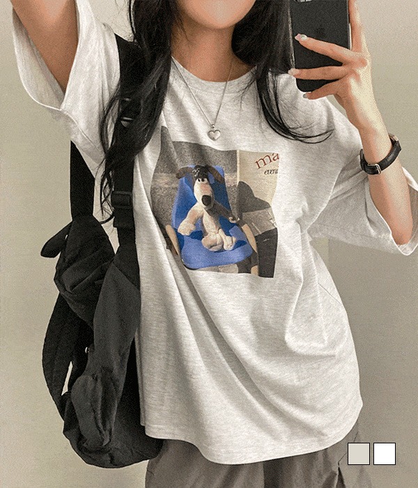 [무료배송] 클레이퍼피, 전사 프린팅 루즈핏 반팔 티셔츠